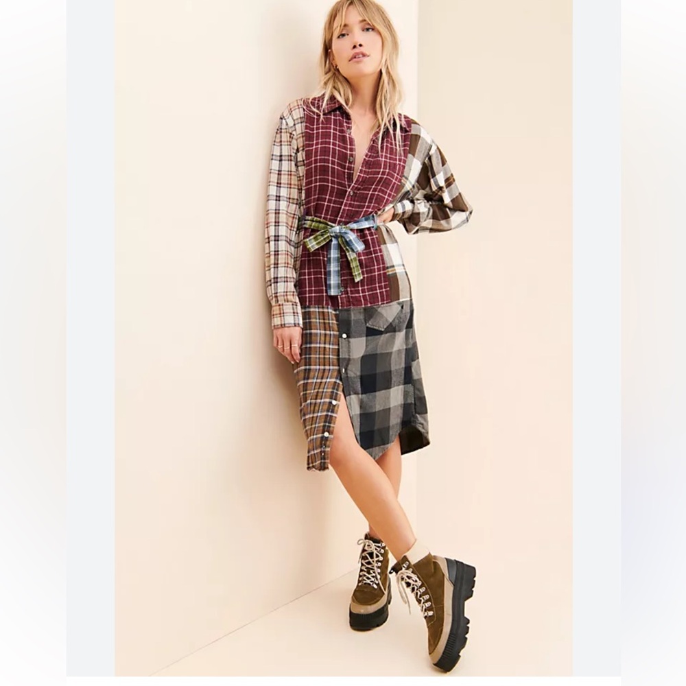 Free people dress Riley 1880 patchwork flannel dress size medium large
